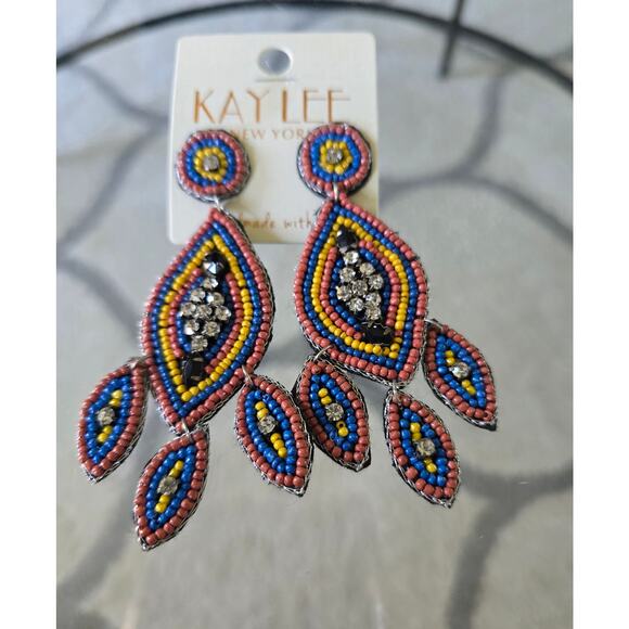 Kay Lee Colorful Beaded Earrings New - Picture 2 of 2